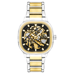 瑞士品牌男士方形镂空机械手表不锈钢表带全自动机械男表直播